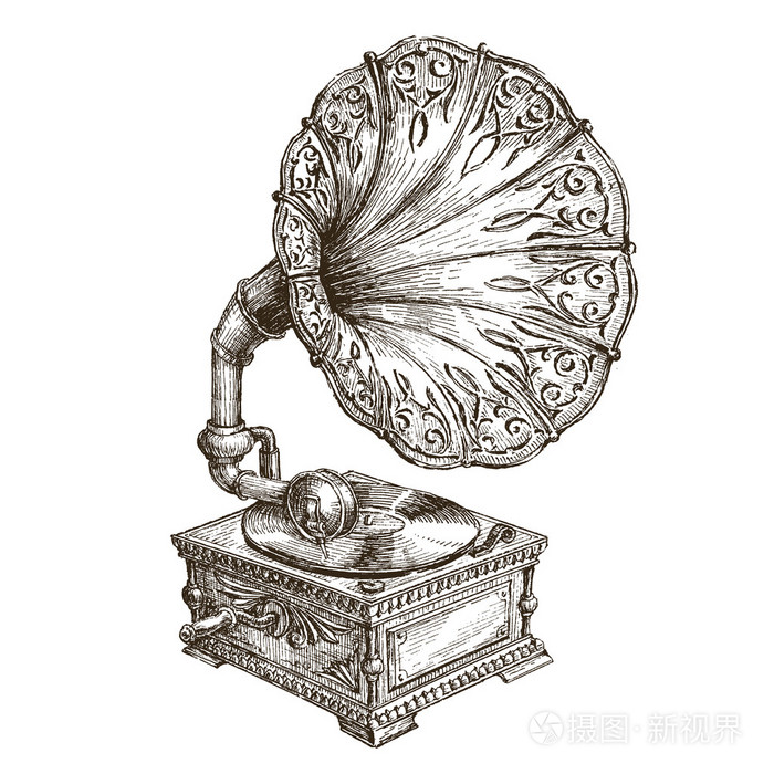 留声机矢量 logo 设计模板.音乐或乙烯基记录,怀旧图标