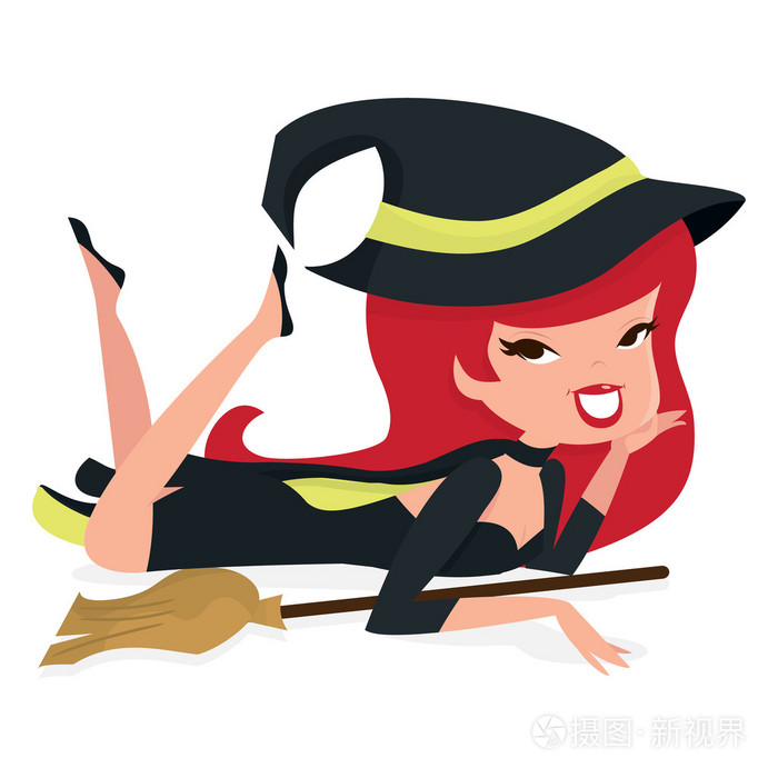 卡通复古女巫躺