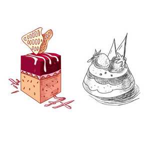 手绘制的甜点甜品糕点烘焙产品馅饼蛋糕松饼