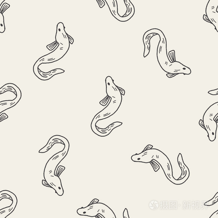 鳗鲡涂鸦无缝图案背景