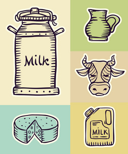 牛奶和奶制品手绘制的组图片