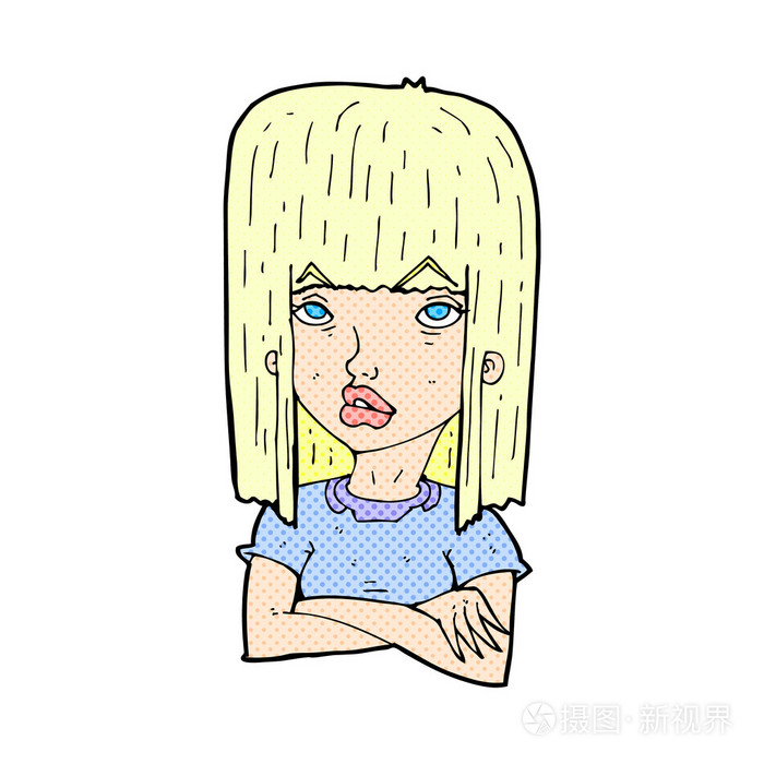 交叉着双臂漫画卡通女孩