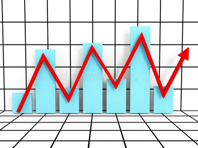 财务条形图图，白色背景上有红色箭头