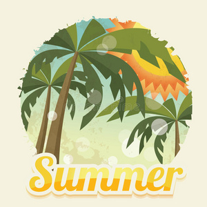 带棕榈树和人字拖的暑假卡，vector