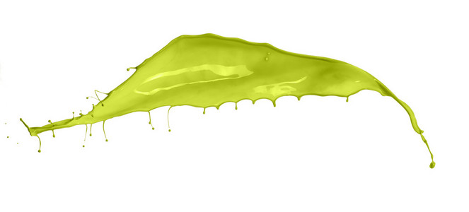在白色背景上的绿色环保涂料飞溅的孤立的镜头