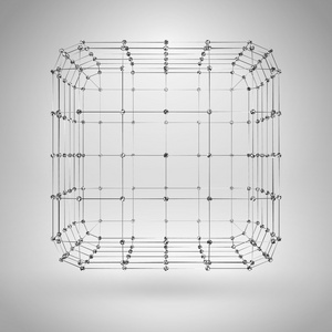 线条与点的 3d 的多维数据集。向量线框多边形元素