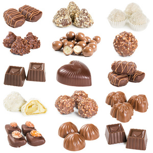 组的孤立的白色背景上的巧克力糖果