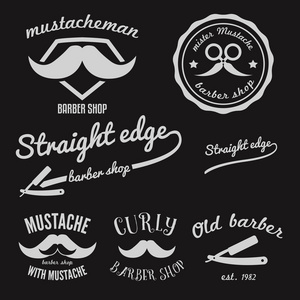老式的理发师店标志 标签 徽章及设计元素的集中