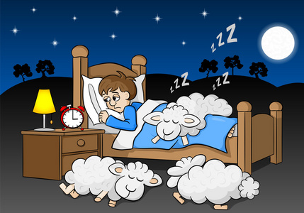 羊睡在床上的一个不眠的人