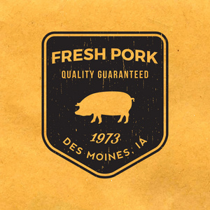 溢价猪肉标签与 grunge 纹理