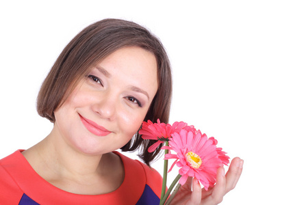 漂亮女人与粉红色的花朵