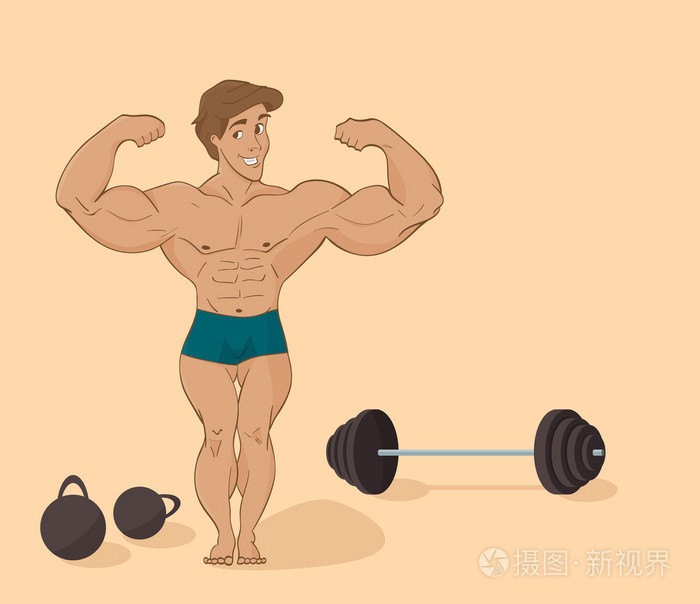 肌肉男健美-卡通风格的膨胀运动员