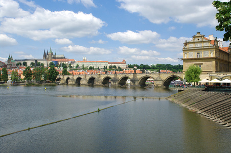 在伏尔塔瓦河河在捷克共和国布拉格老城和查理大桥的看法