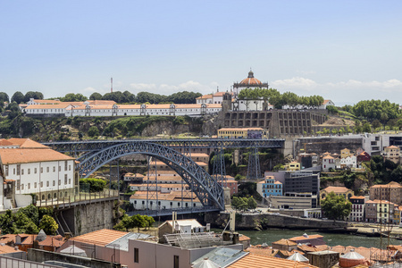 查看旧市中心和著名 Dom Luiz 桥，波尔图城市景观