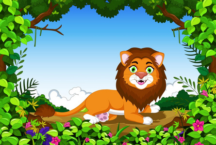 坐在丛林中的狮子卡通