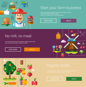 一套现代平面设计的农场和农业图标，元素海报模板