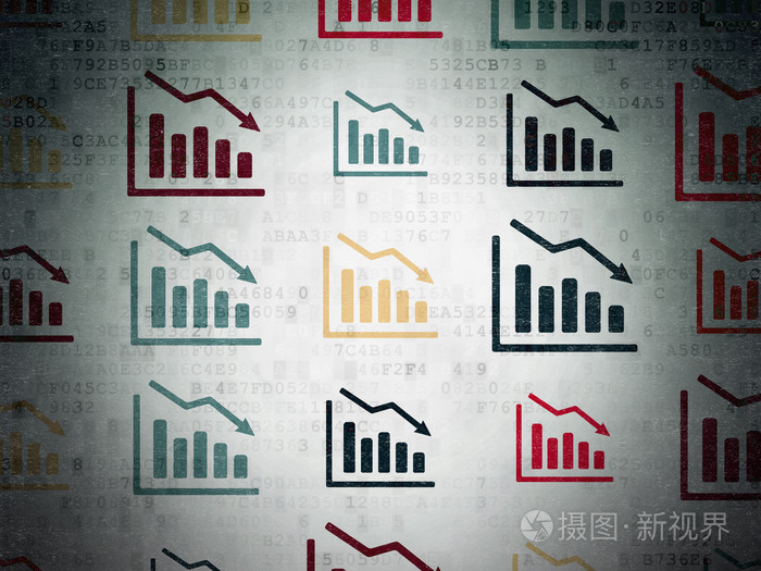 新闻概念:数字纸张背景下的递减图形图标