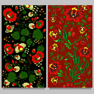 两种无缝的花卉图案。俄罗斯或斯拉夫人的设计。股票 vect