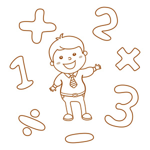 卡通风格数学学习游戏插图。数学算术逻辑运算