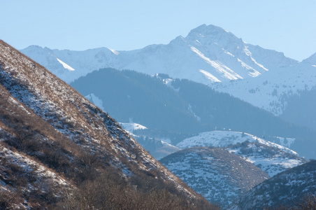 哈萨克斯坦。 天山。 有山景的美丽景观。