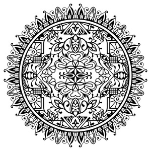 黑色和白色曼陀罗，部落民族饰品，矢量伊斯兰阿拉伯印度模式