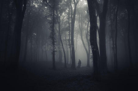 万圣节的一个黑暗可怕的神秘森林里的鬼魂