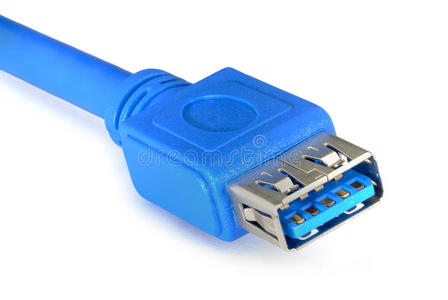 蓝色usb 3.0电缆隔离在白色背景上。