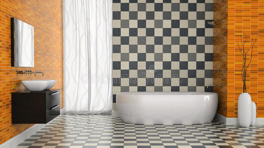 现代浴室室内黑白瓷砖墙面