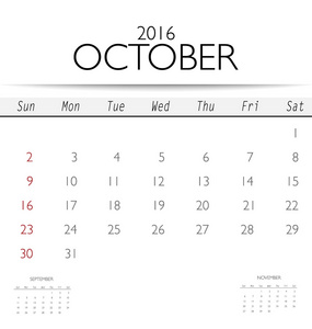 10 月的日历模板