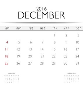 12 月的日历模板