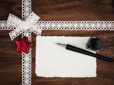 圣诞节，中国通信企业协会 圣诞贺卡 鹅毛笔和墨水瓶，副本空间