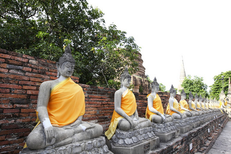 在阿育，泰国的 Watyaichaimongkol 寺古塔
