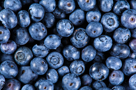 关闭了新鲜有机采摘蓝莓。富含维生素的背景，纹理