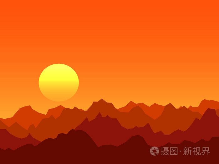 橘红色的日出山背景插画-正版商用图片1k2aqs-摄图新视界