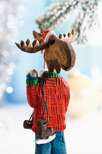 圣诞装饰，木制的麋鹿特写