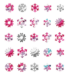 集抽象多彩雪花标志图标 冬天概念 清洁的现代几何设计