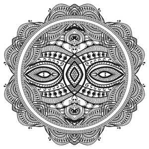 曼荼罗圆装饰，部落民族的圆形图案。织物的矢量设计元素打印，请柬或卡片
