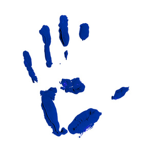 水粉画的蓝色抹的手印记图片