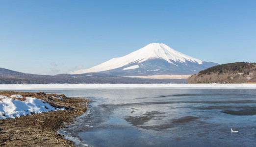 在冬天的冰山中湖富士山