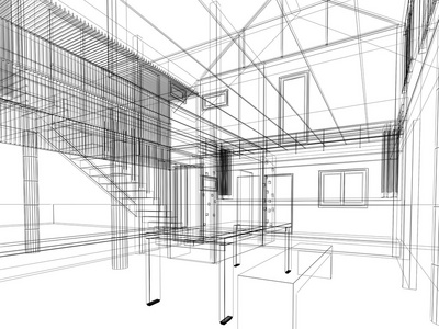 设计素描的 3dwire 帧渲染的生活