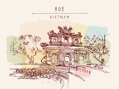 传统的越南建筑明信片