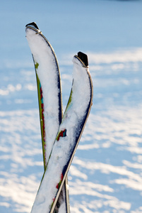 双十字架滑雪板在雪地里