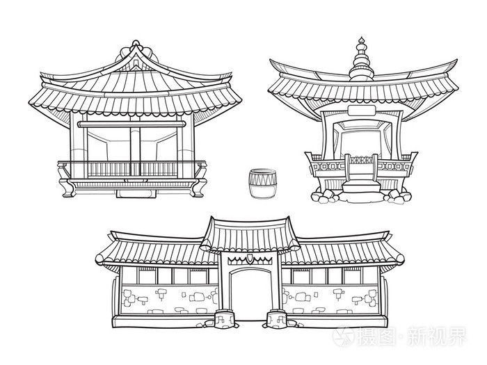 韩国传统建筑矢量图