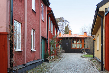在瑞典韦斯特罗斯市历史中心街到视图
