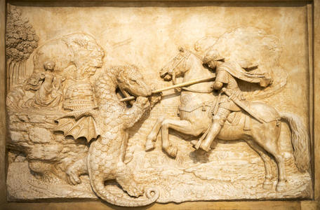 艺术雕塑骑士与龙之战