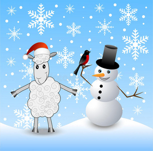 快乐的羊，雪人和牛头雀