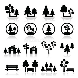 树，森林，公园图标集