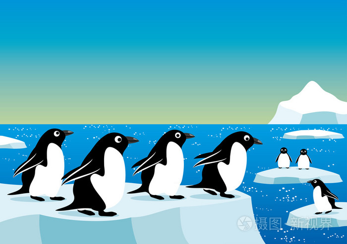 在浮冰上的企鹅插画-正版商用图片1kkb1k-摄图新视界