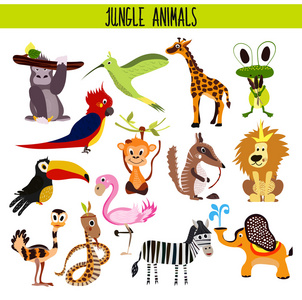 卡通系列可爱动物猴子狮子斑马大象蛇