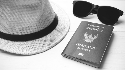 帽子太阳镜和护照黑白颜色